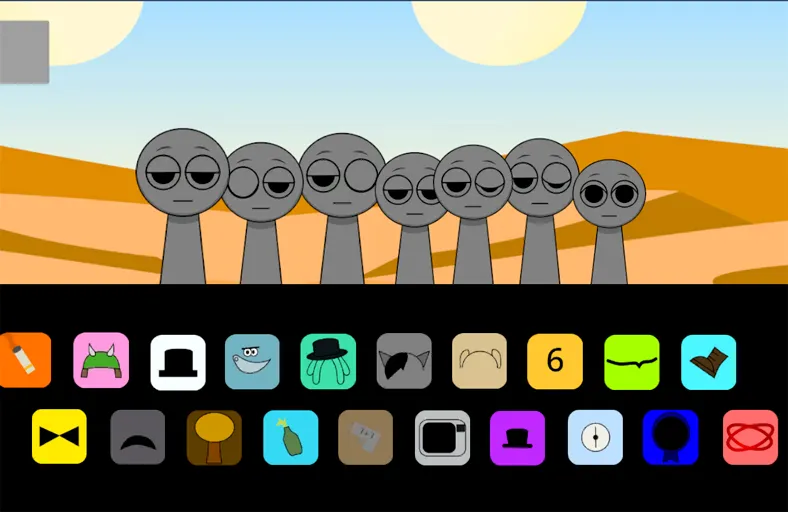 Drag character icons onto the stage in Sprunki Retake 2